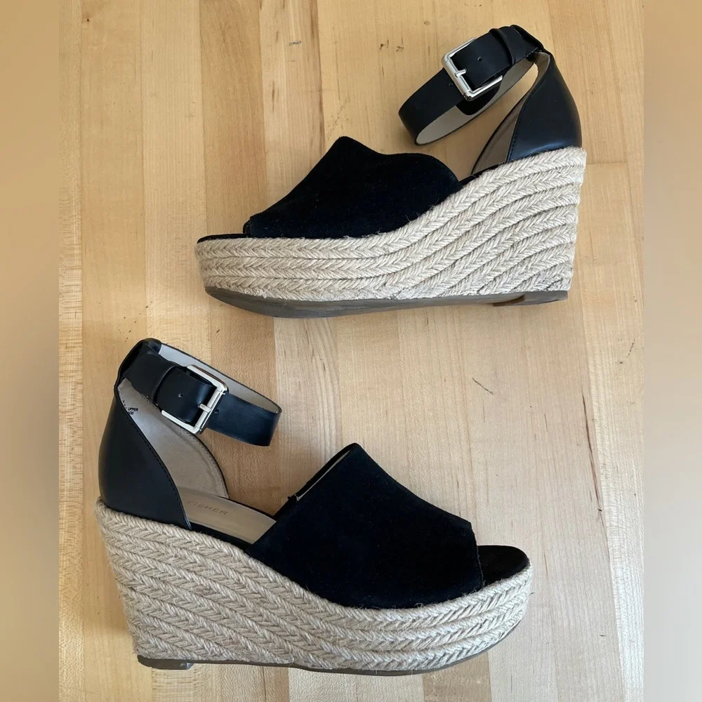 MARC FISHER Platform Espadrilles Suede & Leather Sandals Shoes Size 9.5 *EUC*